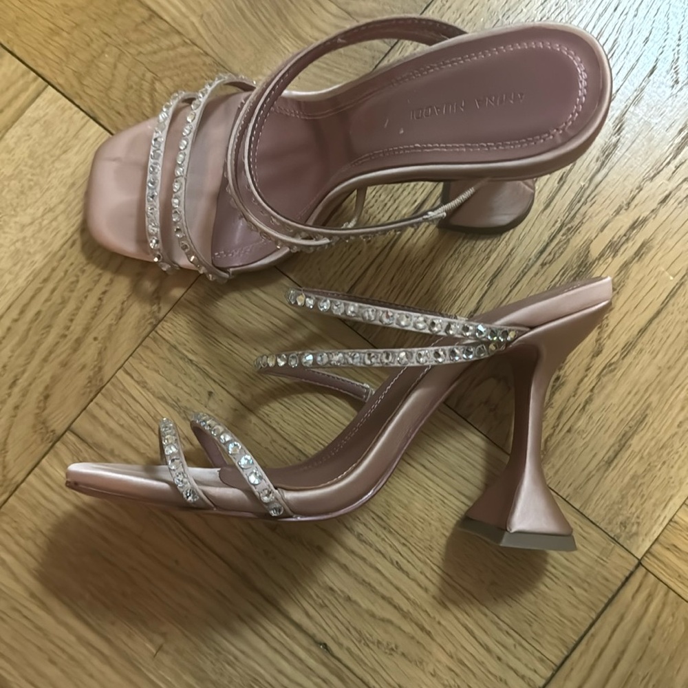 Amina Muaddi Naima satin crystal sandals